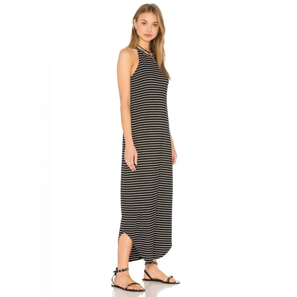 Revolve LNA Leigh Maxi Dress stripes Long Sleeveless Curved hem Scoop neck Small